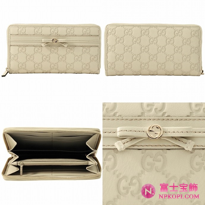 GUCCI/グッチ 2012年春夏MAYFAIRグッチシマGG柄ボウリボンデザインラウンドファスナー長財布 257003 AA61G 9022 